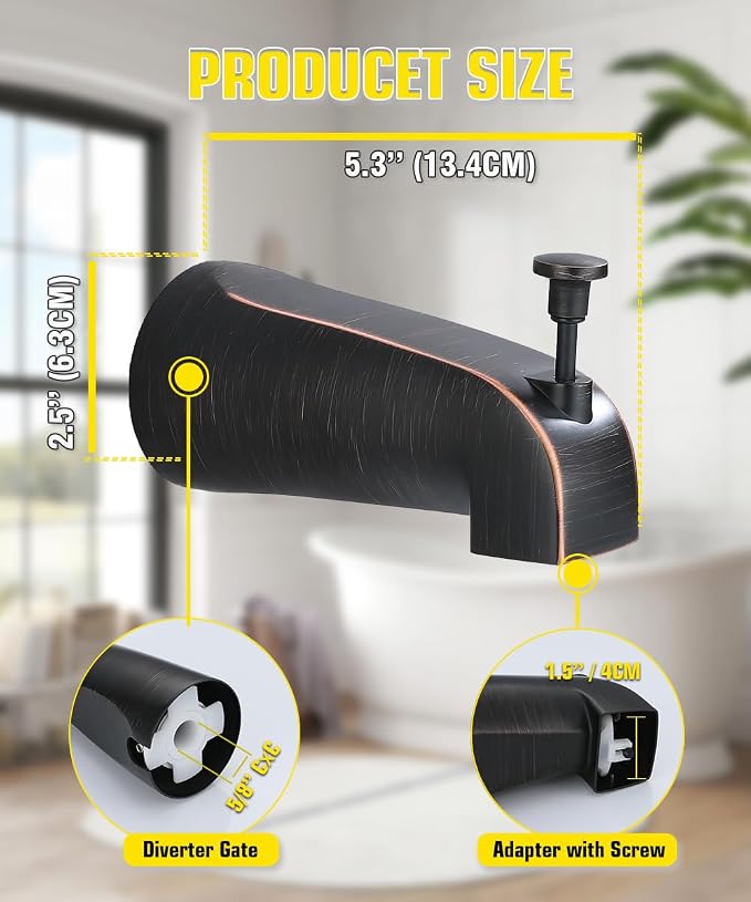 Tub Spout with Diverter, Slip On Bathtub Spout Fits 1/2'' Copper Tube(5/8'' Dia), Bathroom Tub Faucet with PTFE Tape & Hex Wrench, Oil Rubbed Bronze