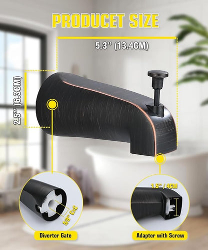 Tub Spout with Diverter, Slip On Bathtub Spout Fits 1/2'' Copper Tube(5/8'' Dia), Bathroom Tub Faucet with PTFE Tape & Hex Wrench, Oil Rubbed Bronze