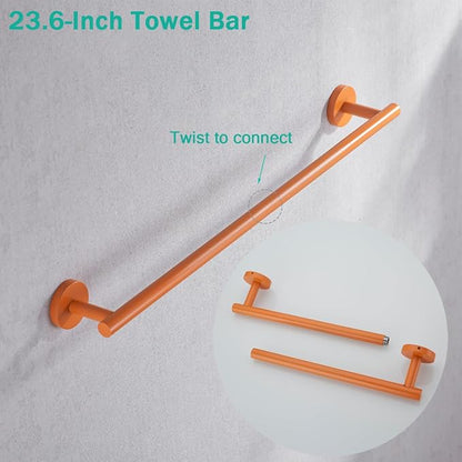 Bathroom Hardware Set,5 Pieces Bathroom Towel Bar Set,24 inch Towel Bar,Towel Ring for Bathroom,Robe Towel Hooks,Toilet Paper Holder Wall Mounted(Drilling),Orange,SE96006S-5HOR