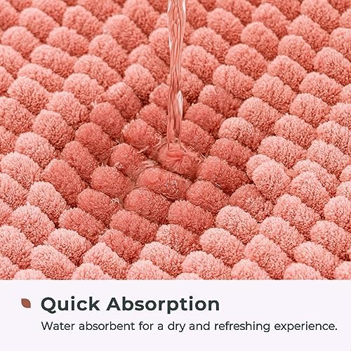 FRESHMINT Large Chenille Bathroom Rugs Mat 36”x24”, Non-Slip Bath Mat for Bathroom Floor & Bathtub, Washable Shower Shag Bath Rugs, Soft Fluffy Thick Water Absorbent Microfiber Shower Mat, Coral