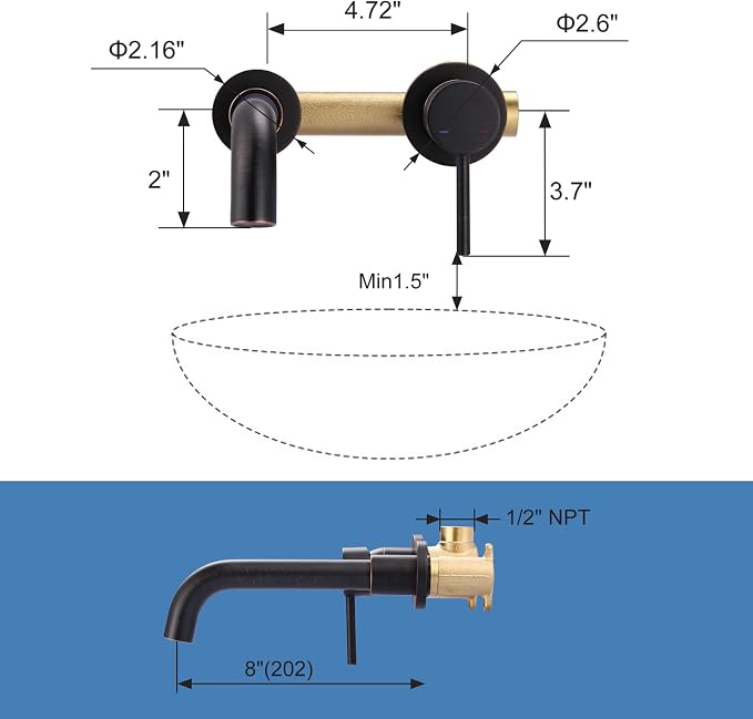 ARCORA Wall Mount Bathroom Faucet, Oil Rubbed Bronze Single Handle Bathroom Sink Faucet Wall Mounted, Rough -in Valve Included