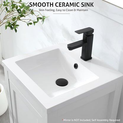 eclife 18" Bathroom Vanities with Sink Combo, Modern Thickened Wood Bathroom Storage Cabinet w/Undermount Sink, Matte Black Faucet Drain, Painted Surface, White