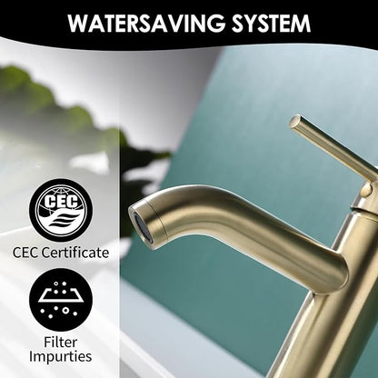 Single Handle Black Bathroom Faucet with Metal Drain Assembly and Escutcheon,Brushed Gold