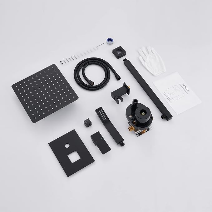 Shower System 10 Inches Rain Shower Combo Set Black Wall Mount Faucet Bathroom Faucets with Rainfall Shower Head and Hand Shower