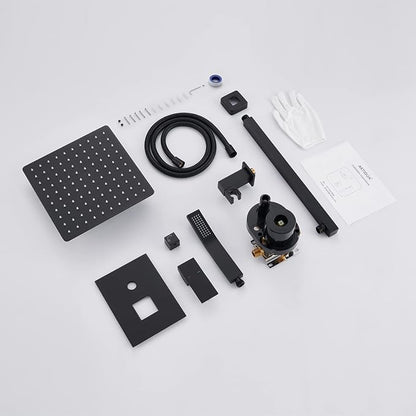 Shower System 10 Inches Rain Shower Combo Set Black Wall Mount Faucet Bathroom Faucets with Rainfall Shower Head and Hand Shower
