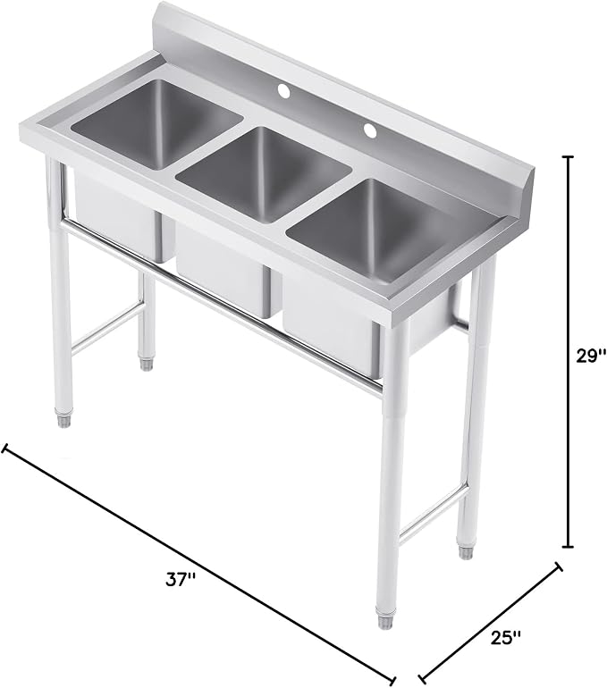 NSF Stainless Steel 3 Compartment Commercial Sink 11x10x10 Inch Basins, Kitche Station Utility Sink for Restaurant Bar Home Laundry Room Garage