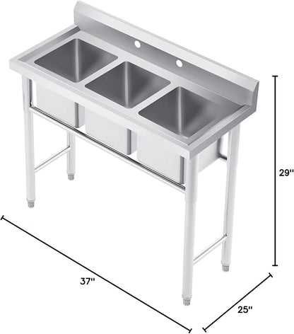 NSF Stainless Steel 3 Compartment Commercial Sink 11x10x10 Inch Basins, Kitche Station Utility Sink for Restaurant Bar Home Laundry Room Garage