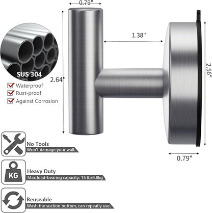 DGYB 17 Inch Brushed Nickel Towel Bar for Bathroom + Set of 2 Large Suction Cup Hooks for Shower