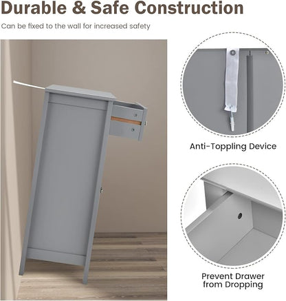 Giantex Bathroom Storage Cabinet with Drawer - Floor Cabinet with Doors, Adjustable Shelf, Storage Organizer for Entryway, Laundry Room, Kitchen, Living Room, Bedroom, Freestanding Cupboard (Gray)