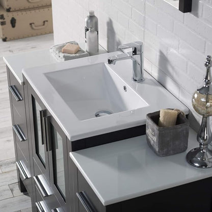 Blossom 48 in. Bathroom Vanity with Sink and Side Cabinet - Solid Wood Espresso Sink Vanity - 18-Inch Deep Narrow Footprint - Modern Tempered Glass Doors - High-End Master Bath Suite