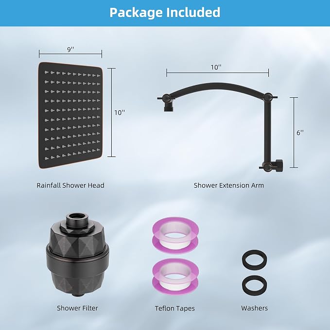 Hibbent 10'' Filtered Rain Shower Head, Extension Arm, Oil Rubbed Bronze | High Pressure Rainfall Showerhead, Brass Adjustable 16" Shower Head Extension Arm, 20 Stage Shower Filter, Fixed Showerheads