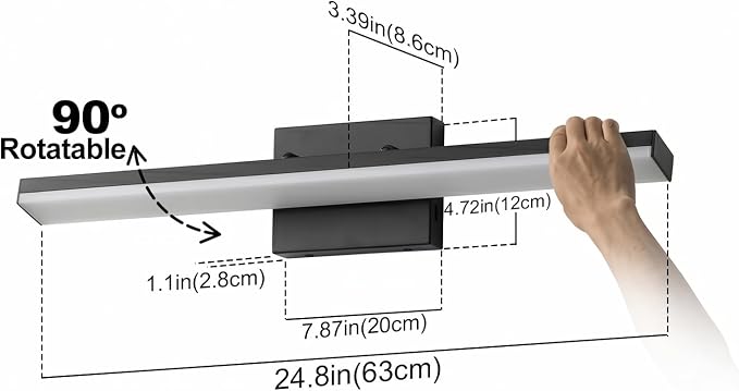 mirrea 24in 5CCT Black LED Vanity Lights for Bathroom Over Mirror | 5 color temperatures,Adjustable light angle,ETL listed,Dimmable,Bathroom lighting fixtures,Eye-friendly,Frosted acrylic shade