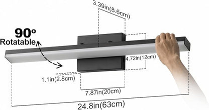 mirrea 24in 5CCT Black LED Vanity Lights for Bathroom Over Mirror | 5 color temperatures,Adjustable light angle,ETL listed,Dimmable,Bathroom lighting fixtures,Eye-friendly,Frosted acrylic shade