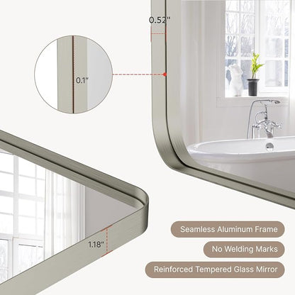 36"x30" Bathroom Vanity Mirror for Wall Aluminum Framed Farmhouse Rectangle | Anti-Rust, HD Reflection Anti-Desilvering, Distortion Free, Tempered and Shatter-Proof Wall Mounted Mirror, Brushed Nickel