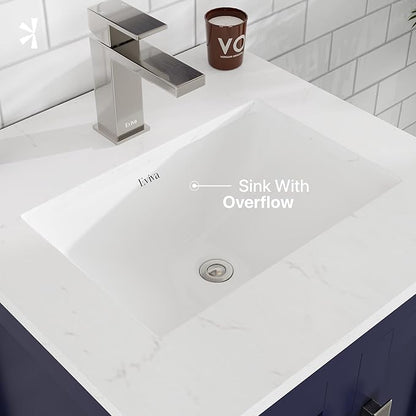 Eviva London 20 in. Blue Single Sink Bath Vanity with Carrara Quartz Top and Undermount Porcelain Sink
