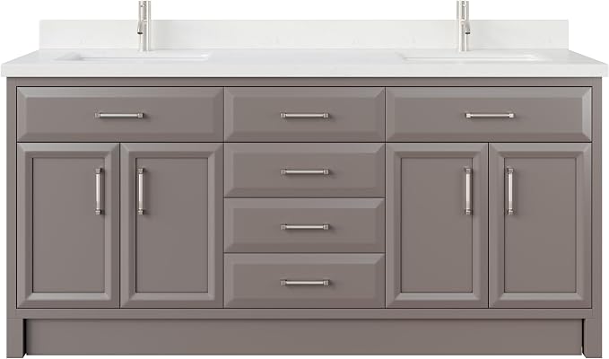 Capri III 72" Double Sink Bathroom Vanity With Stealth Organizer, Solid Wood Bathroom Cabinet with Engineered Stone Countertop & Backspalsh, Soft Closing Door & Drawer, Pre-Assembled, Mink