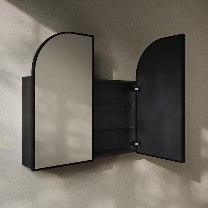 Swiss Madison Porte 32 x 31 Arched Recessed/Wall Mount Medicine Cabinet with Mirror in Black