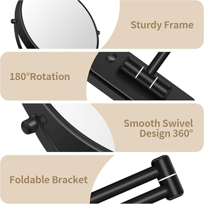 8” Wall Mounted Magnifying Makeup Mirror 1X/7X Wall Mount Mirror Swing Arm Two-Sided 360° Swivel Bathroom Shaving Mirror for Men and Women in Hotel/Home, Black