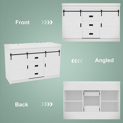 48 Inch Bathroom Vanity with Sink, Bathroom Vanity Cabinet with Doulble Sink, White Bath Vanities with 2 Sliding Doors (20" D x 48" W x 36" H)