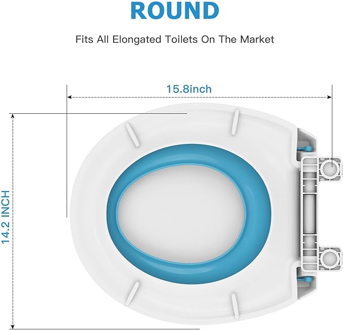 19" Elongated Potty Training Toilet Seat, Built-In Soft Quiet-Close Lid with Magnetic Blue Kids Seat and Non-Slip Design, Easy to Install and Clean