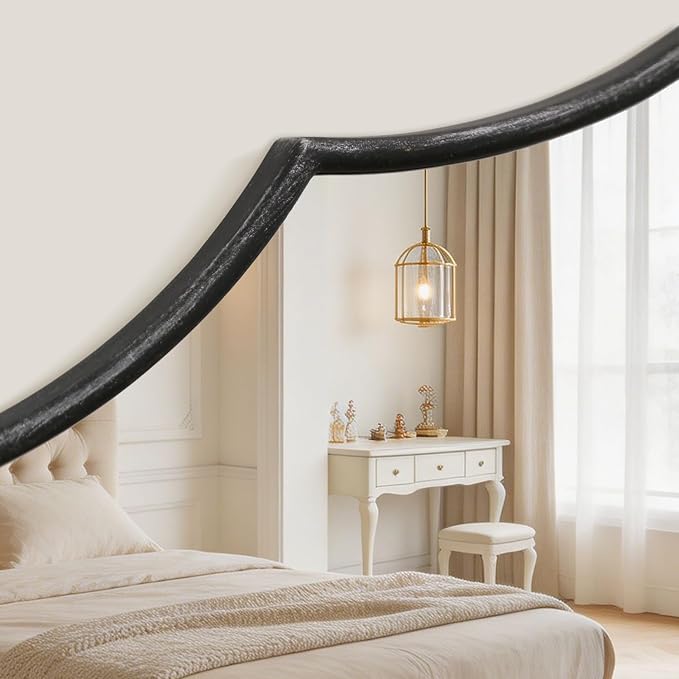 Besdomus Black Scalloped Wall Mirror: 54"x34" Oversized Wood Arched Mirror | Classical Minimalist Decorative Mirror for Fireplace/Bathroom/Bedroom/Entryway/Living Room/Dining Room/Dresser/Over Sink