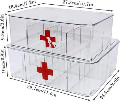 First Aid Box Clear Medicine Organizer Storage Box with Lids, Plastic Medicine Organizer for Bathroom or Kitchen, Medicine Cabinet Organizer with Lid, Portable Medical Box for Home,Office
