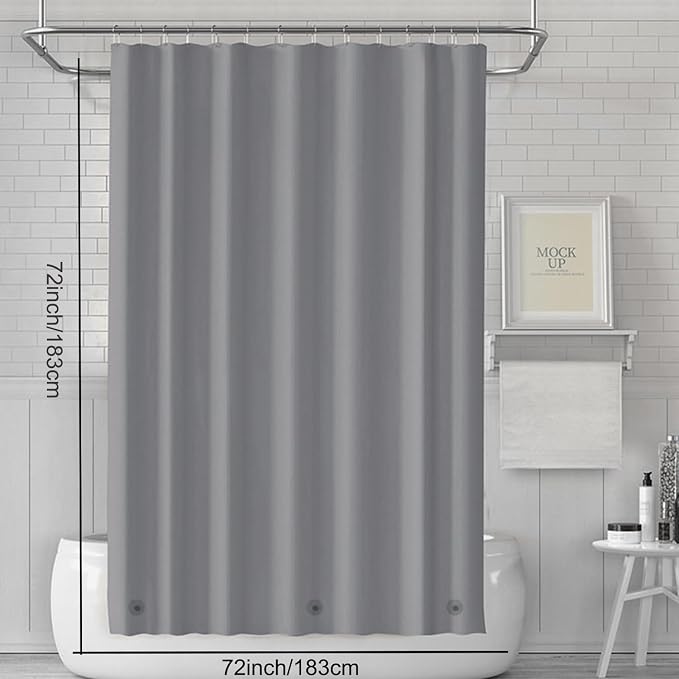 TIKABC Shower Curtain Liner, 4G PEVA Shower Liner, Plastic Peva Waterproof Shower Curtains, 72x72 inch with Grommet Holes 3 Magnetic Weights