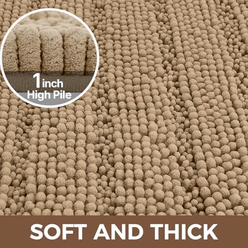 Bcoimo Bath Rug Mat Sets, 2 Piece Extra Soft Chenille Tan Batroomh Mat Set