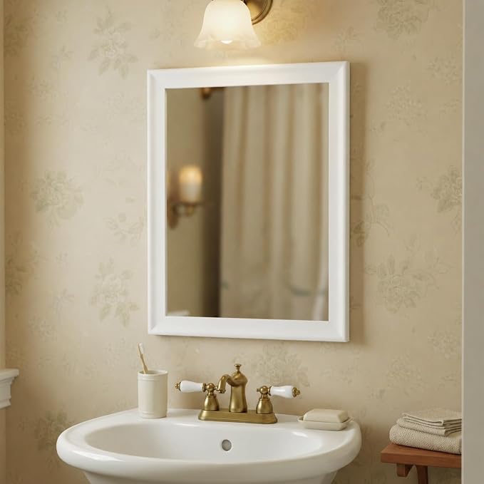 White Wall Mirror for Bathroom,Rectangle Rustic 24 x 32 inch Vanity Mirrors | Hanging Mirror for Living Room,Bedroom,Entryway