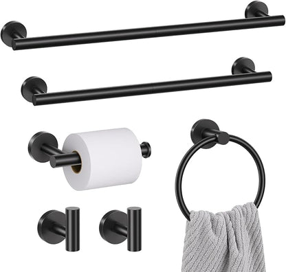 6 Pieces Matte Black Towel Bar Bathroom Hardware Set, 23.6Inch Matte Black Bathroom Accessories Towel Holder Set, SUS304 Stainless Steel Towel Racks for Bathroom
