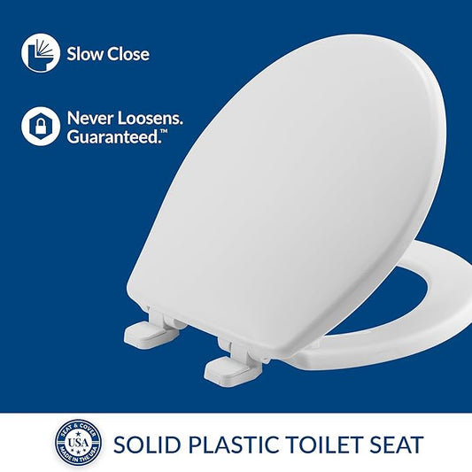 Mayfair Caswell Modern Slow Close Toilet Seat, Durable Plastic Seat, Made in USA, Round, White