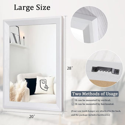 AAZZKANG Rectangular Wall Mirror Decorative Wood Framed Mirrors Large 28"x20" for Farmhouse Bedroom Bathroom Living Room Entryway Hanging Home Decor