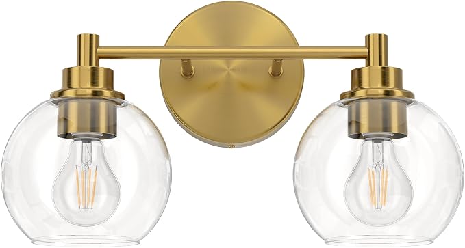 VONLUCE 2 Light Bathroom Vanity Light Fixtures, Gold Finish | Globe Glass Shades, E26 Sockets, Easy to install, Vanity Lights for Bedroom Hallway Living Room