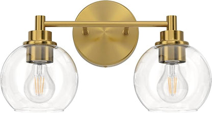 VONLUCE 2 Light Bathroom Vanity Light Fixtures, Gold Finish | Globe Glass Shades, E26 Sockets, Easy to install, Vanity Lights for Bedroom Hallway Living Room