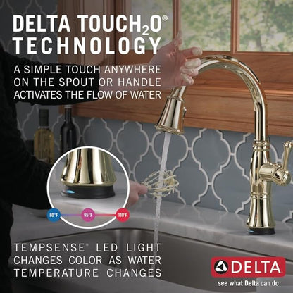 Delta Faucet Cassidy Touch Kitchen Faucet, Kitchen Faucets with Pull Down Sprayer, Kitchen Sink Faucet, Touch Faucet, Delta Touch2O Technology, Lumicoat Polished Nickel 9197T-PN-PR-DST
