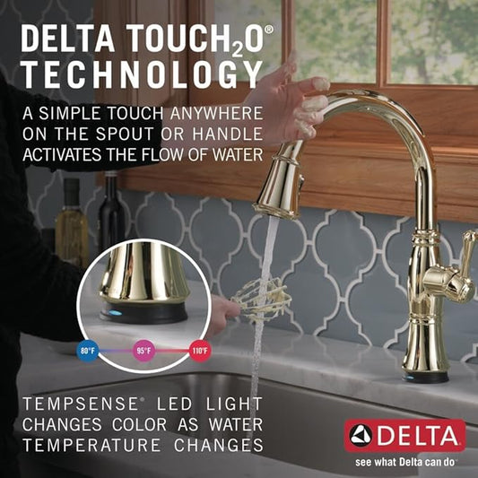 Delta Faucet Cassidy Touch Kitchen Faucet, Kitchen Faucets with Pull Down Sprayer, Kitchen Sink Faucet, Touch Faucet, Delta Touch2O Technology, Lumicoat Polished Nickel 9197T-PN-PR-DST