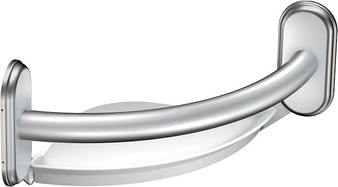 Moen LR2354DCH Bathroom Safety 9-Inch Curved Bathroom Grab Bar with Integrated Corner Shelf, Chrome