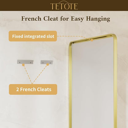Brushed Gold Bathroom Mirror 24 x 30 Beveled Edge Tempered Glass, Rounded Corner Rectangle Bathroom Mirror for Over Sink for Modern Bathroom, Living Room, Bedroom, Entryway