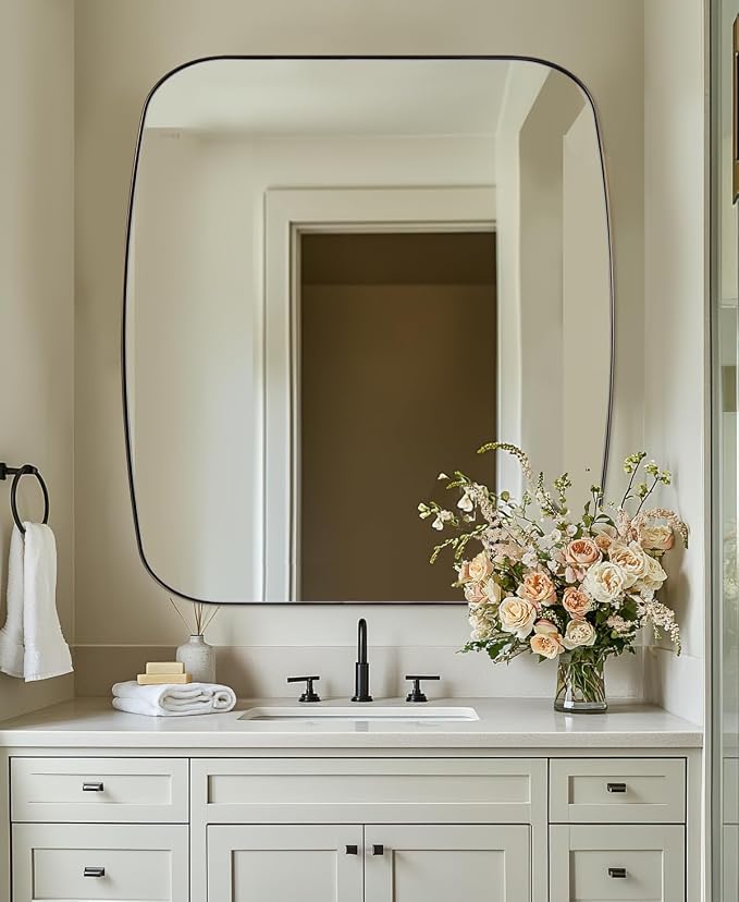 Bronze Oblong Mirror, 36x40 Inch Brushed Bronze Oval Mirror for Bathroom with Stainless Steel Metal Frame, Wall Mouned for Bathroom, Living Room, Entryway