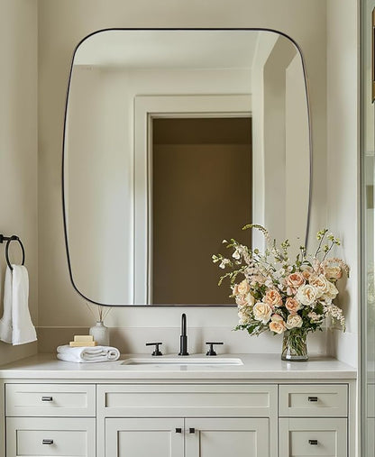 Bronze Oblong Mirror, 36x40 Inch Brushed Bronze Oval Mirror for Bathroom with Stainless Steel Metal Frame, Wall Mouned for Bathroom, Living Room, Entryway