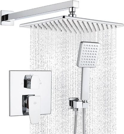 Shower Faucet Set Chrome 10 Inch Shower Head and Handle Set Bathroom Rain Shower System Wall Mounted Shower Fixture Include Shower Valve and Trim Kit
