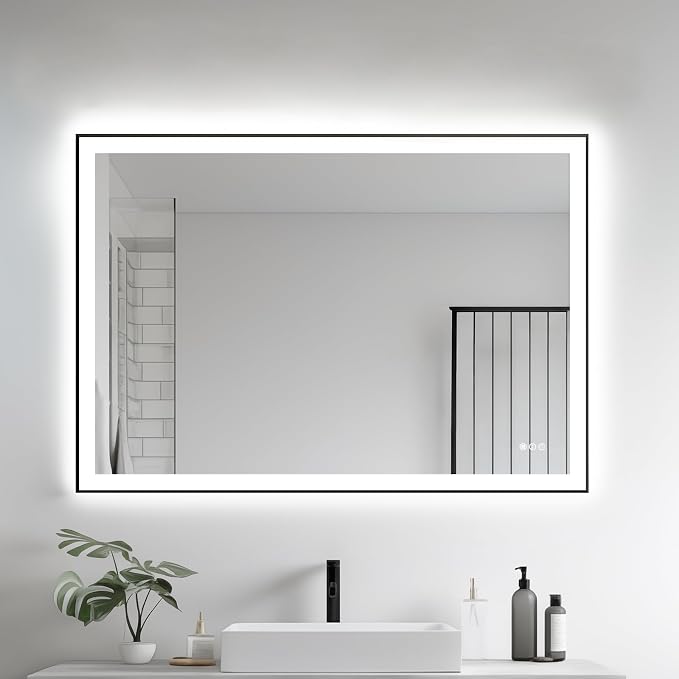 32x48 Inch Large LED Bathroom Mirror, Front & Backlit | Wall Mount Vanity Mirror, Anti-Fog Dimmable 3 Color Temperature Memory Function, Aluminum Frame Tempered Glass