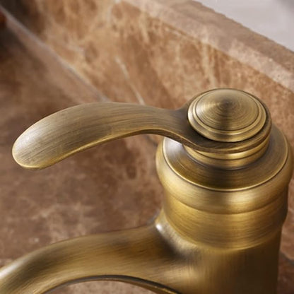 Vintage Bathroom Faucet, Cold Hot Mixer Vanity Tap, Single Hole, Antique Brass High, Gold(Gold)