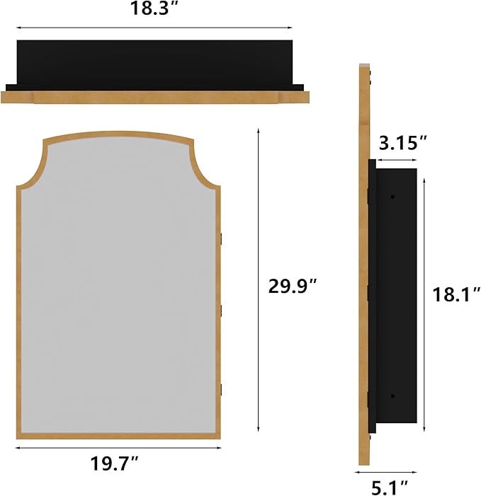 Casaphoria 30" H x 20" W Arched Bathroom Medicine Cabinet with Mirror,Metal Frame Wall Medicine Cabinets Mirrors, Wall Mirror Cabinet, Gold