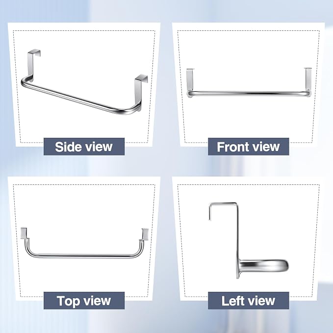 Patelai Over Cabinet Door Towel Bar, Metal Kitchen Rack,Silver | Hang Inside or Outside Cabinet for Hand Towels, No Drill Install, Bathroom Organizer, Saves Counter Space, Fits Doors