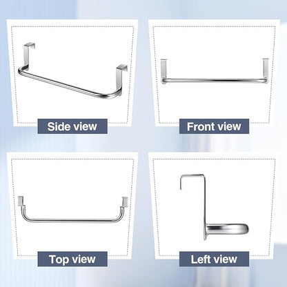 Patelai Over Cabinet Door Towel Bar, Metal Kitchen Rack,Silver | Hang Inside or Outside Cabinet for Hand Towels, No Drill Install, Bathroom Organizer, Saves Counter Space, Fits Doors
