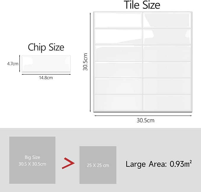 Peel and Stick Backsplash for Kitchen: Self Adhesive Wall Tiles for Bathroom - Vinyl Thick Back Splash Tile (10, Vinyl White)