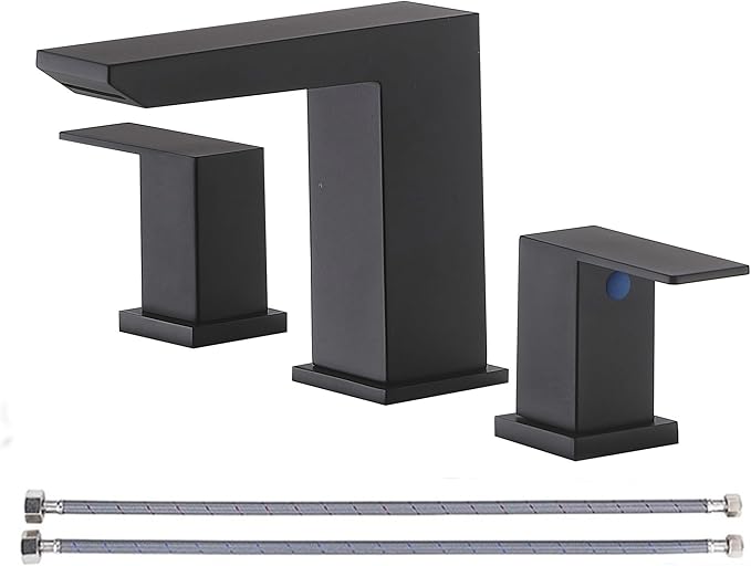 VCCUCINE Black Waterfall Bathroom Faucet 8 Inch Widespread Bathroom Sink Faucet 3 Hole,Modern Matte Black Vanity Bathroom Faucets for Sink with Pop Up Drain and Supply Lines