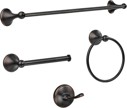 Bathroom Towel Bar Accessories Set，Oil Rubbed Bronze Bathroom Hardware Set, Includes 24In Towel Bar, Towel Ring, Robe Towel Hooks,Toilet Paper Holder, Bathroom Towel Rack Set