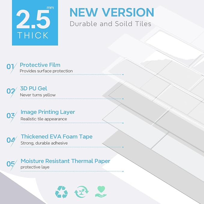 STICKGOO 10 Sheets Subway Tile Peel and Stick Backsplash,White Extra Thick 3D Wall Tiles with Commercial-Grade Adhesive for Kitchen, Bathroom, Laundry Room,11.56"x8.38"